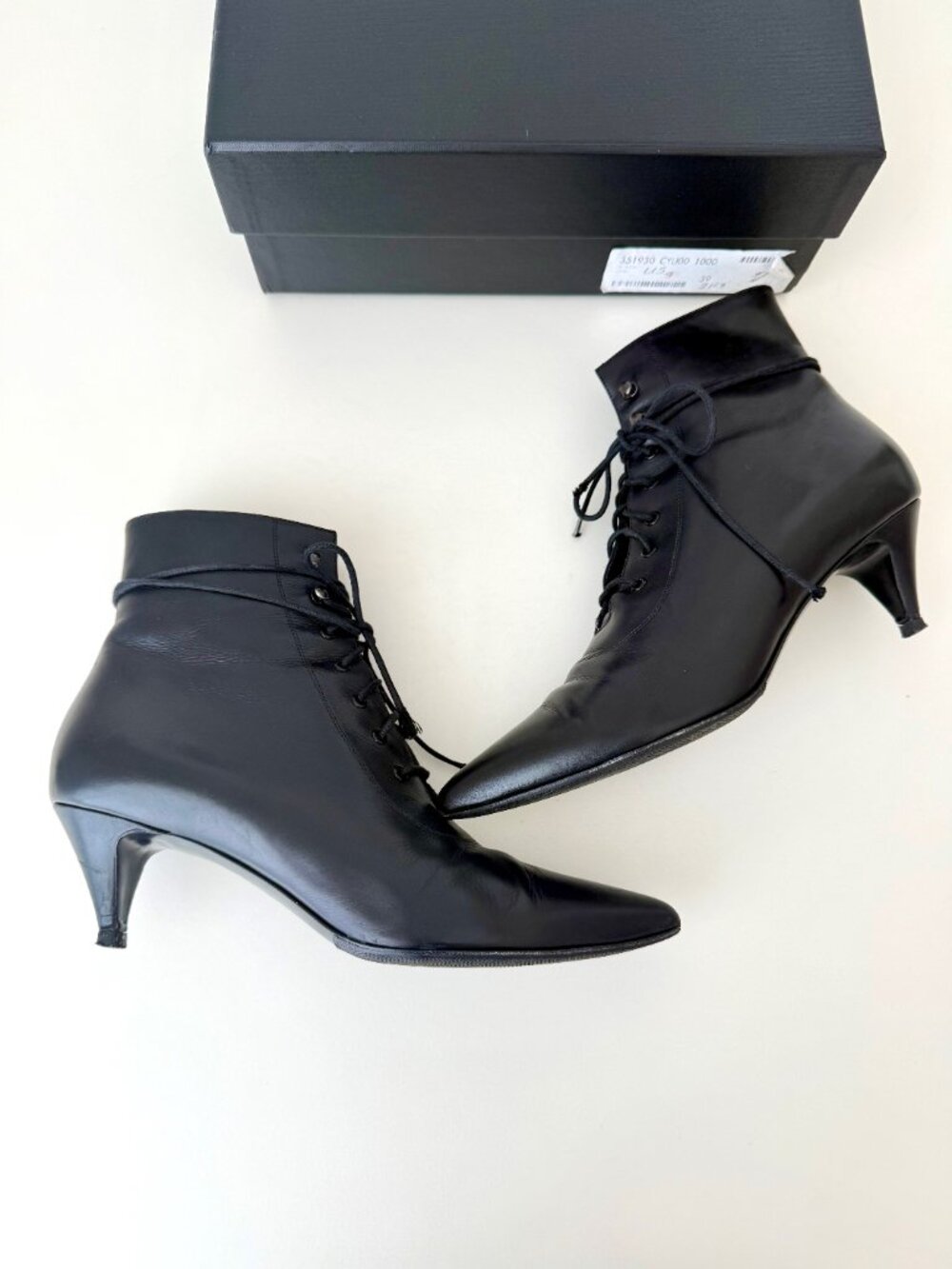SAINT LAURENT Cat 50 Black Leather Lace-Up Ankle Boots – EU 39 / runs small - Picture 2 of 16